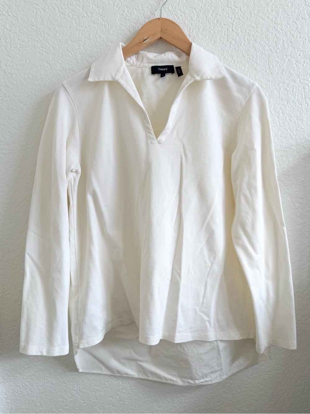 Theory White Collared Long Sleeve Polo Top Over Size Small